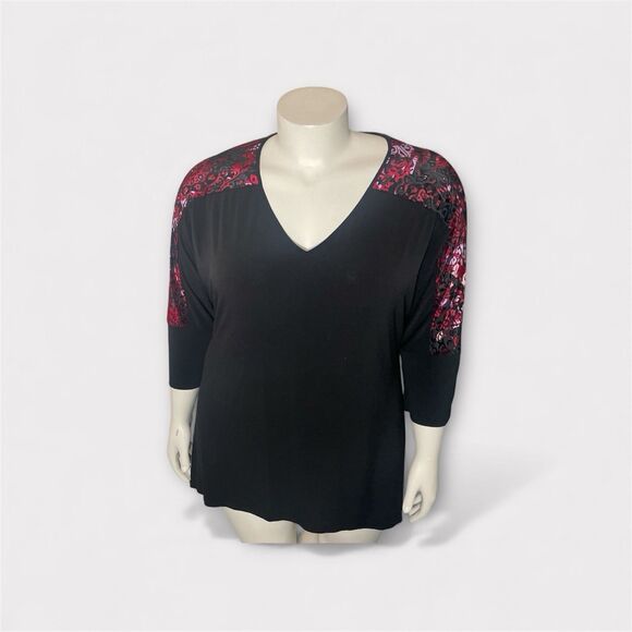 Jaclyn Smith Tops - Jaclyn Smith Top Womens 1X Black Velvet Burnout Shoulder Whimsigoth Romantic